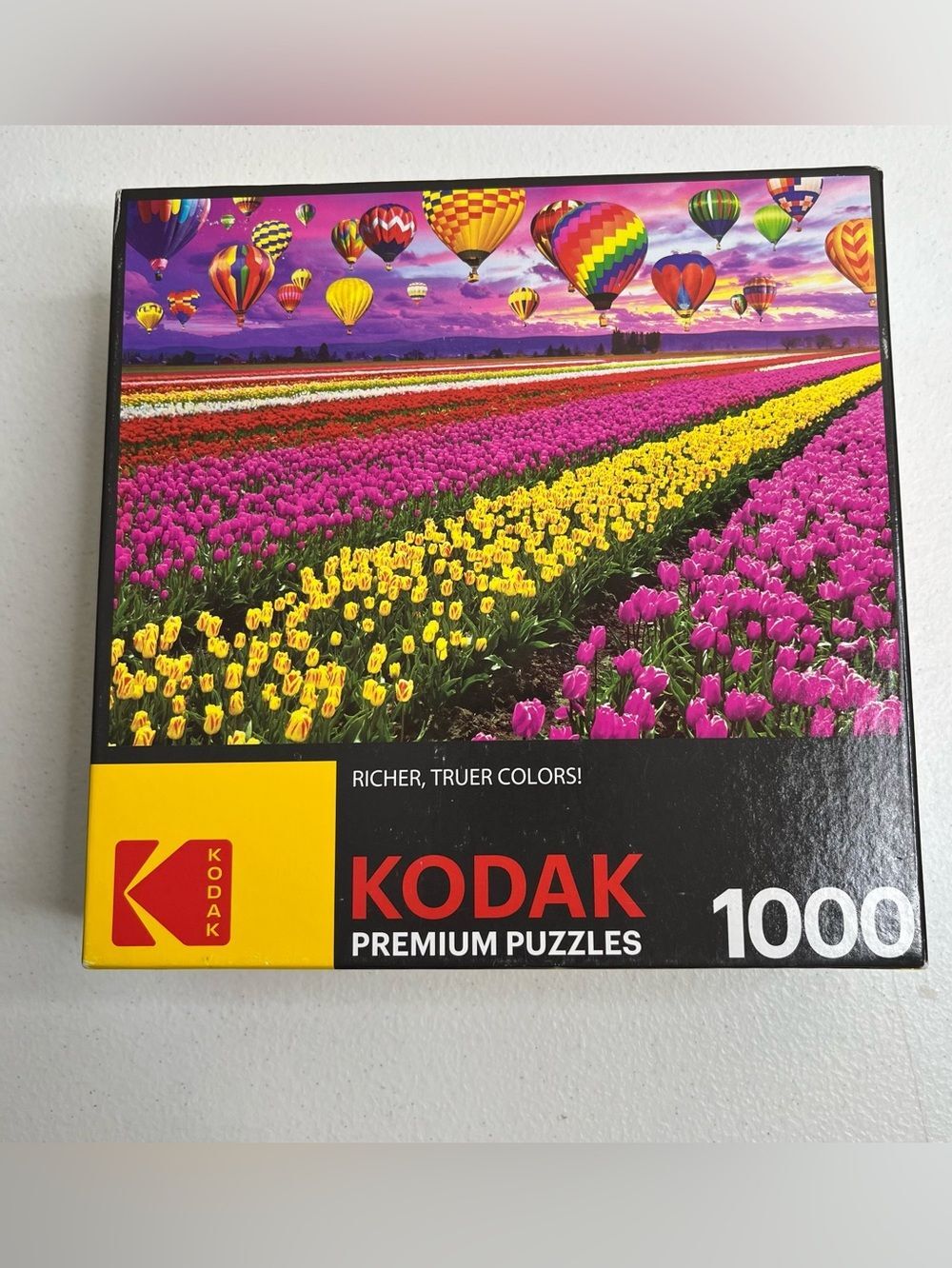 Kodak Sunset Balloons Over Tulip Field 1000 Piece Premium Puzzle COMPLETE